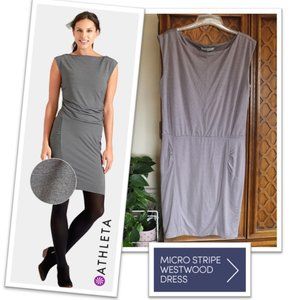 Athleta Micro Stripe Westwood Dress Style# 243062 - Taupe Brown Size M